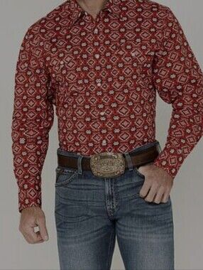 Men's Rodeo XL Red Printed Long-Sleeve Western Shirt